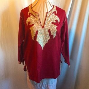 Red tunic with gold tone embroidery woven fabric size L